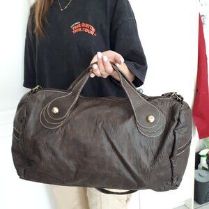 Genuine Leather Travel Weekender Duffel Bag Brown Like New